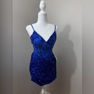 # 183 Royal blue sequined bustier style cocktail dress -Small/Size 4